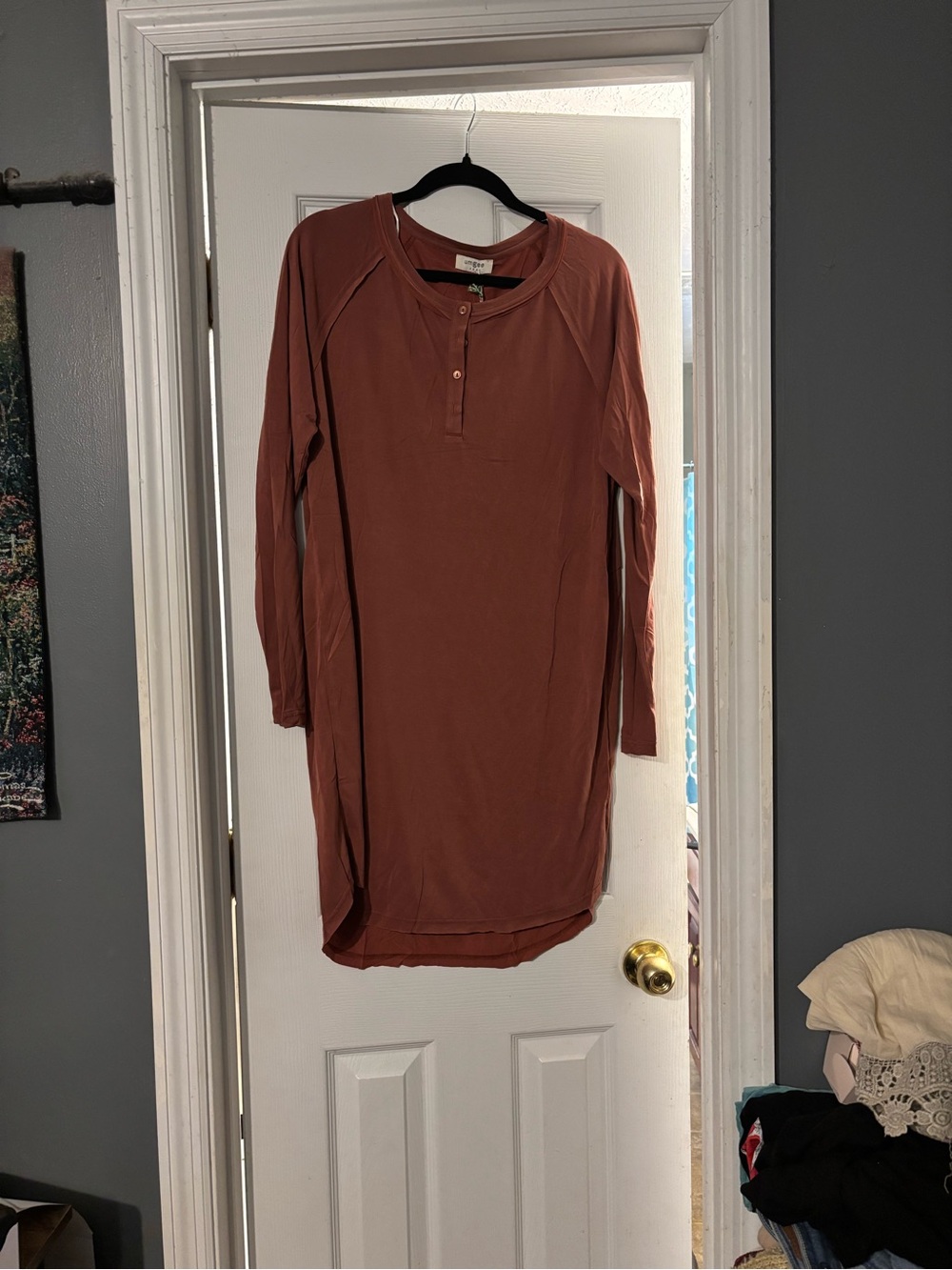 Umgee Rust Button-Front Henley Dress M/L